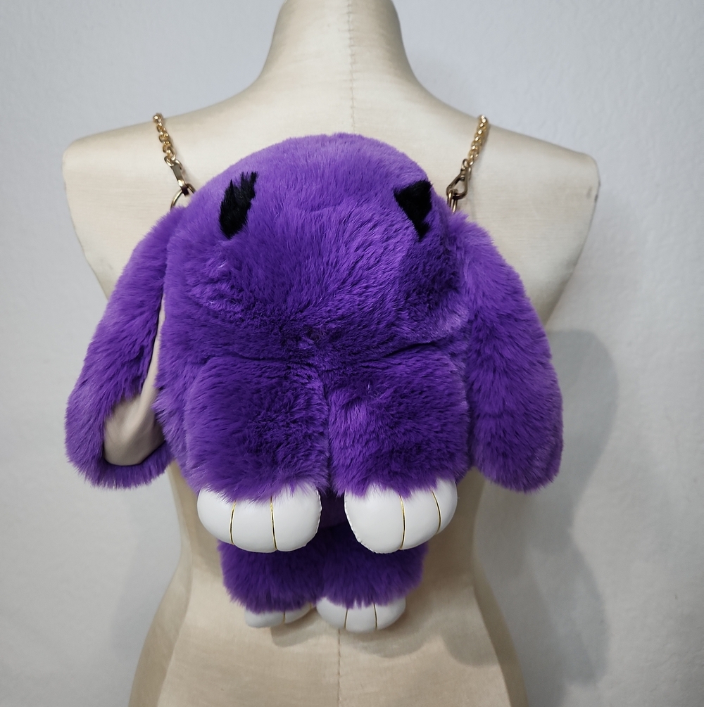Purple Furry Bunny Kids Backpack with Chain Straps